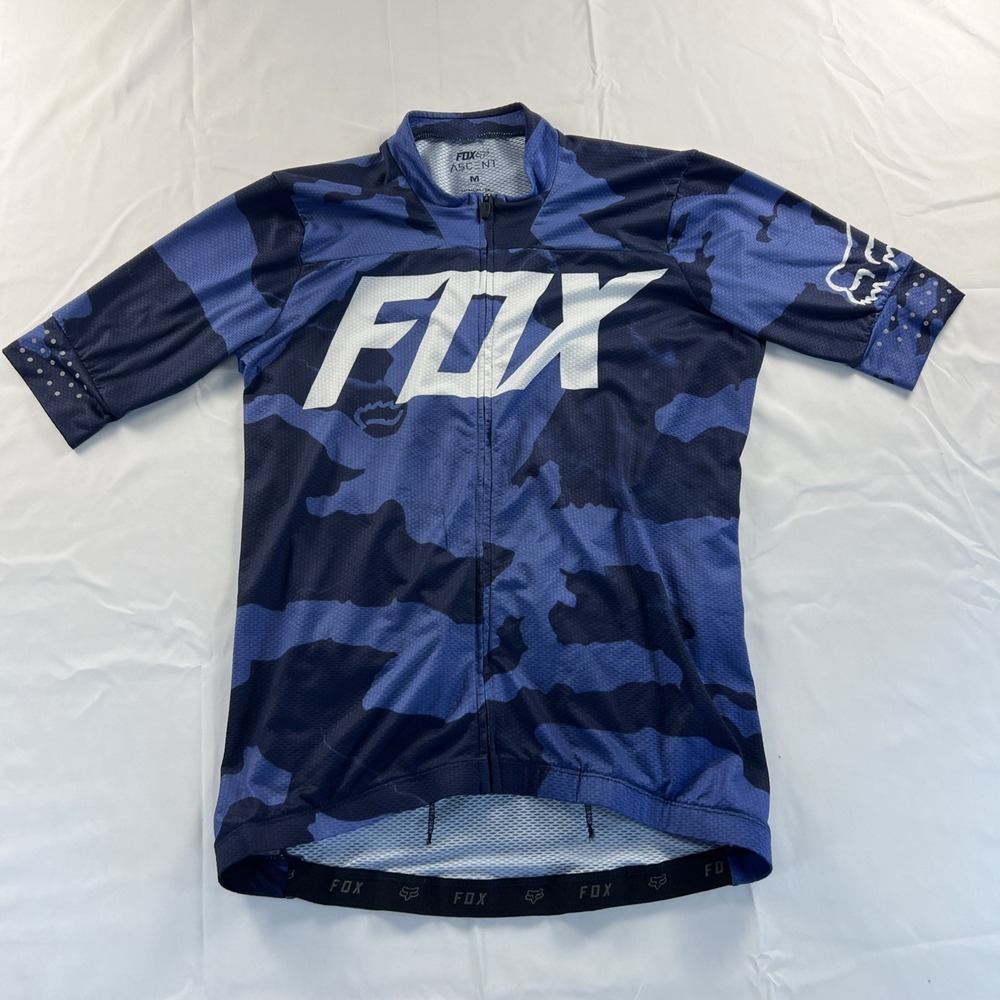 Fox Racing Ascent Cycling Jersey Mens Medium Blue Camo Full Zip MTB 19022-360